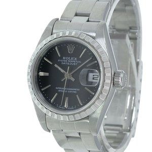 ROLEX DATEJUST 26 MM BLACK INDEX DIAL STAINLESS STEEL FLUTED OYSTER WATCH 79240